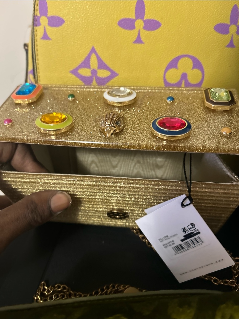 Kurt Geiger Gold Jewel-Embellished Evening Clutch - Designer Style - Picture 3 of 4